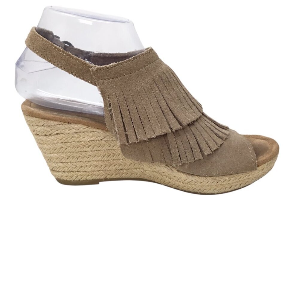 Minnetonka Ashley Fringe Sandals Wedge Nude Beige Sz 7 Fringed 71311 Espadrille - Picture 5 of 7